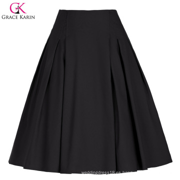 Grace Karin mujeres de color sólido de alta cosecha vintage retro A-línea de falda corta negro CL010451-1